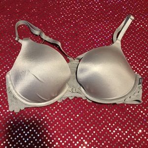 Silver front-closure aerie bra with lace back 32D